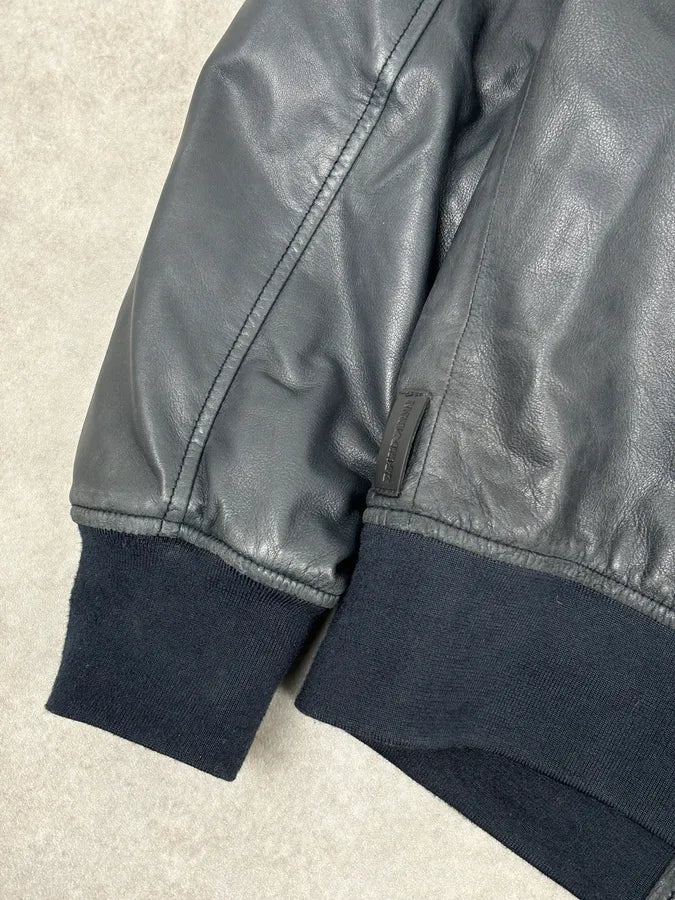 SS2020 Emporio Armani Black Leather Zip-Up Jacket wNCuxFw 8