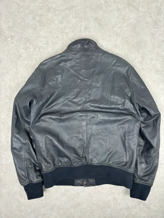SS2020 Emporio Armani Black Leather Zip-Up Jacket wNCuxFw 4