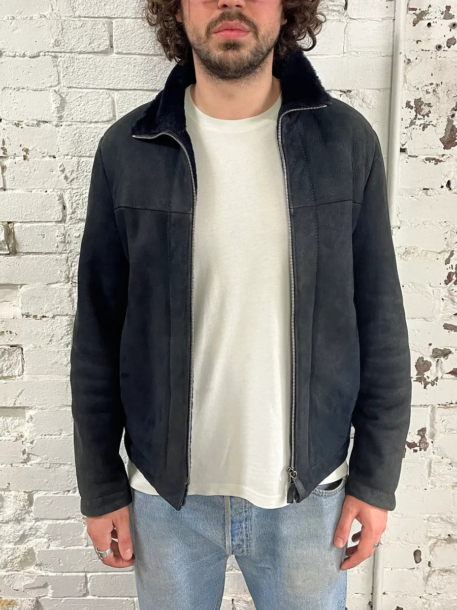 2010s Emporio Armani Black Shearling Avanat-Garde Leather Jacket bzaLmVz 1