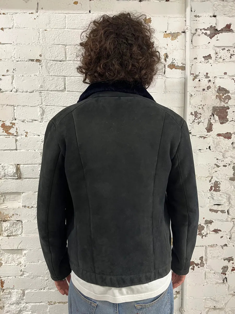 2010s Emporio Armani Black Shearling Avanat-Garde Leather Jacket bzaLmVz 2