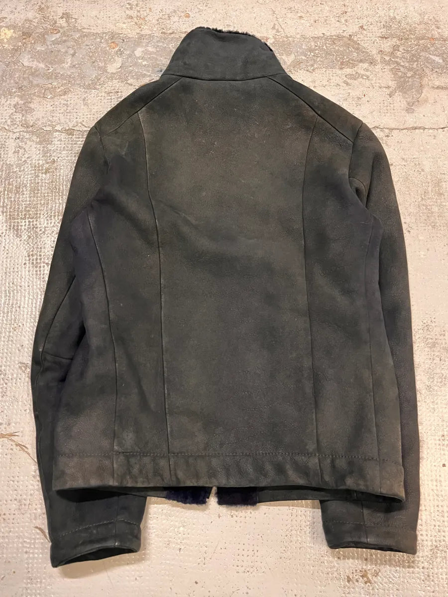 2010s Emporio Armani Black Shearling Avanat-Garde Leather Jacket bzaLmVz 6