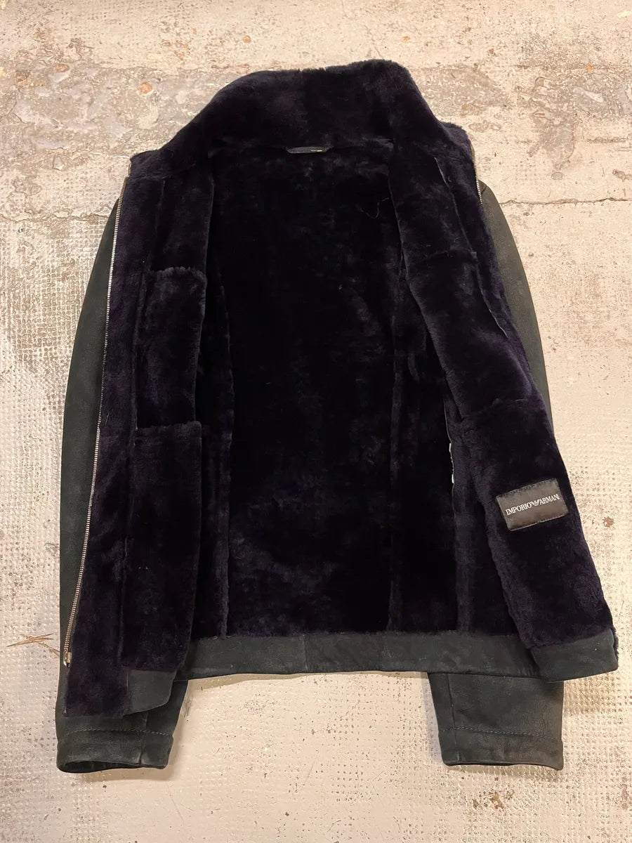2010s Emporio Armani Black Shearling Avanat-Garde Leather Jacket bzaLmVz 7