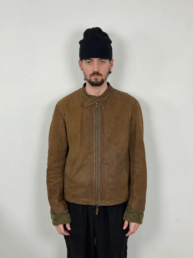 AW2009 Emporio Armani Brown Leather Biker Jacket JXFUMSR 1