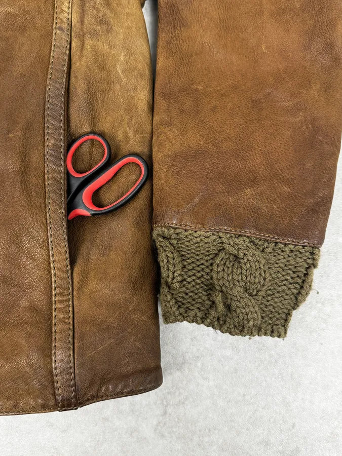 AW2009 Emporio Armani Brown Leather Biker Jacket JXFUMSR 7