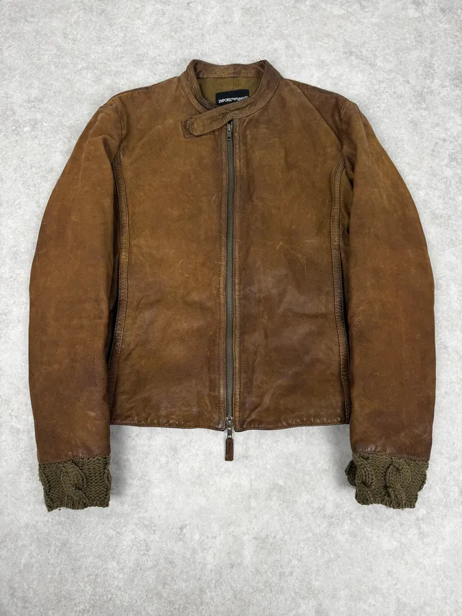 AW2009 Emporio Armani Brown Leather Biker Jacket JXFUMSR 0