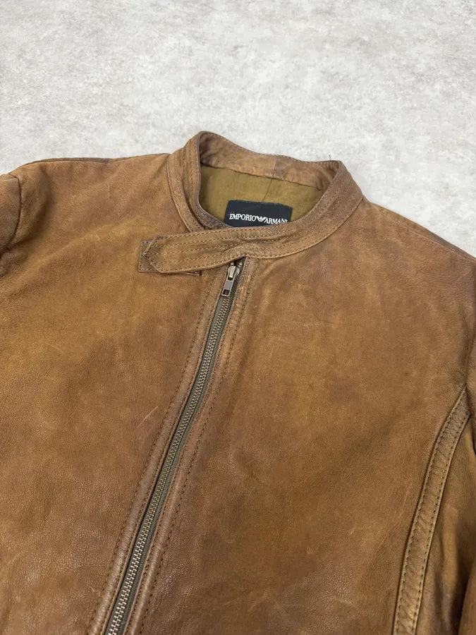 AW2009 Emporio Armani Brown Leather Biker Jacket JXFUMSR 4