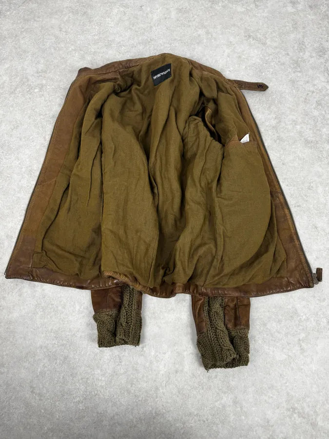 AW2009 Emporio Armani Brown Leather Biker Jacket JXFUMSR 6