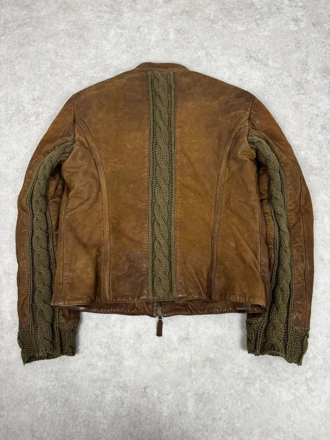 AW2009 Emporio Armani Brown Leather Biker Jacket JXFUMSR 3