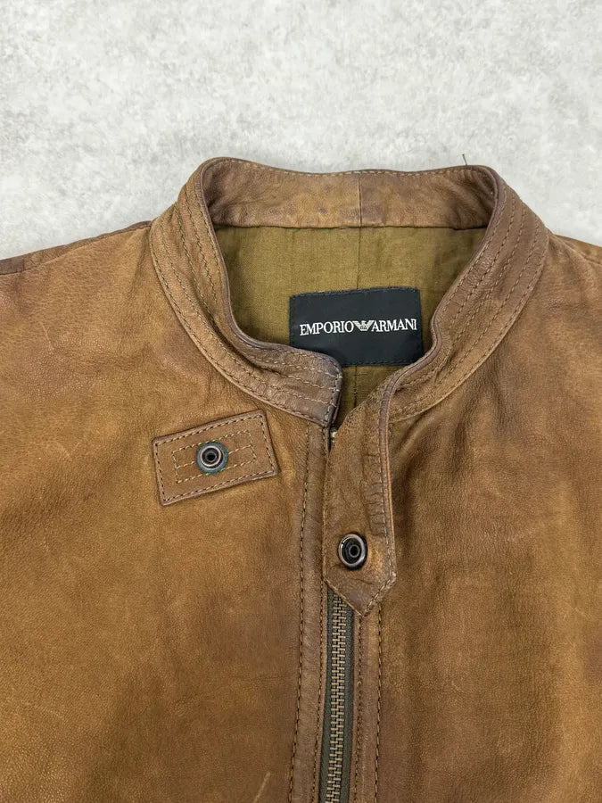 AW2009 Emporio Armani Brown Leather Biker Jacket JXFUMSR 9