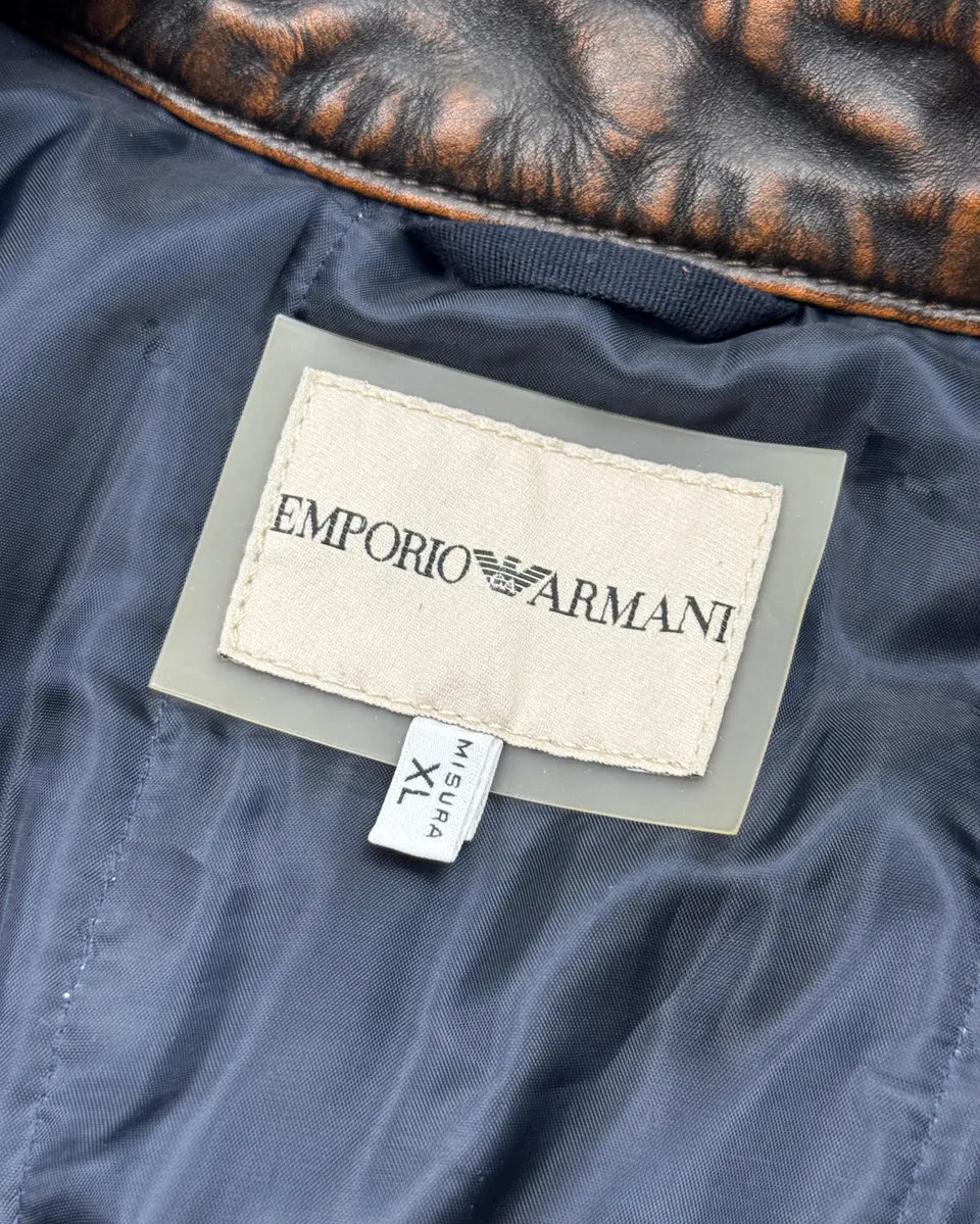 2010s Emporio Armani Brown Leather Trim Blue Denim Jacket  ZFcmDHg 9