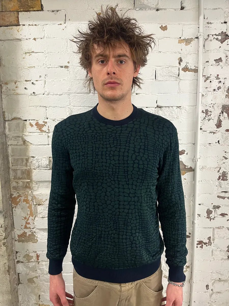 2010s Emporio Armani Dark Green Crocodile Effect Wool Sweater VMwEbll 1