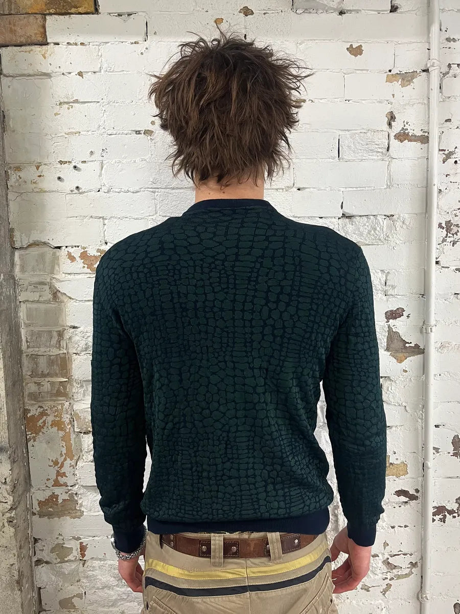 2010s Emporio Armani Dark Green Crocodile Effect Wool Sweater VMwEbll 2