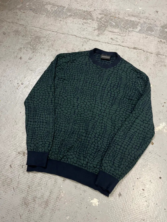 2010s Emporio Armani Dark Green Crocodile Effect Wool Sweater VMwEbll 3