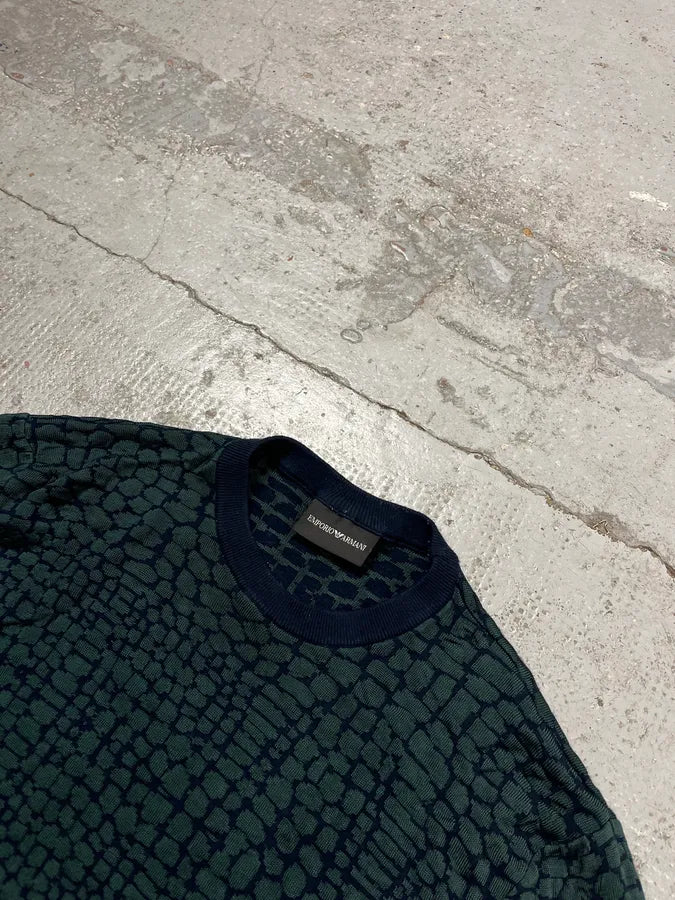 2010s Emporio Armani Dark Green Crocodile Effect Wool Sweater VMwEbll 4