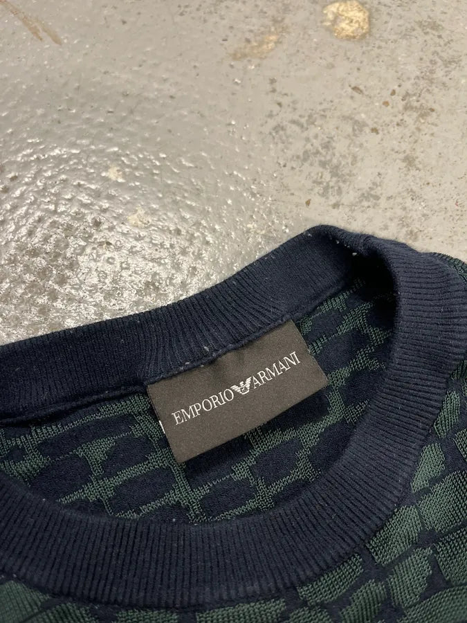 2010s Emporio Armani Dark Green Crocodile Effect Wool Sweater VMwEbll 7