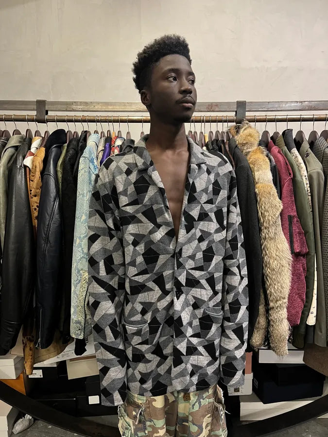 2010s Emporio Armani Geometrical Grey & Black Wool Blazer Jacket zSqHIoy 1