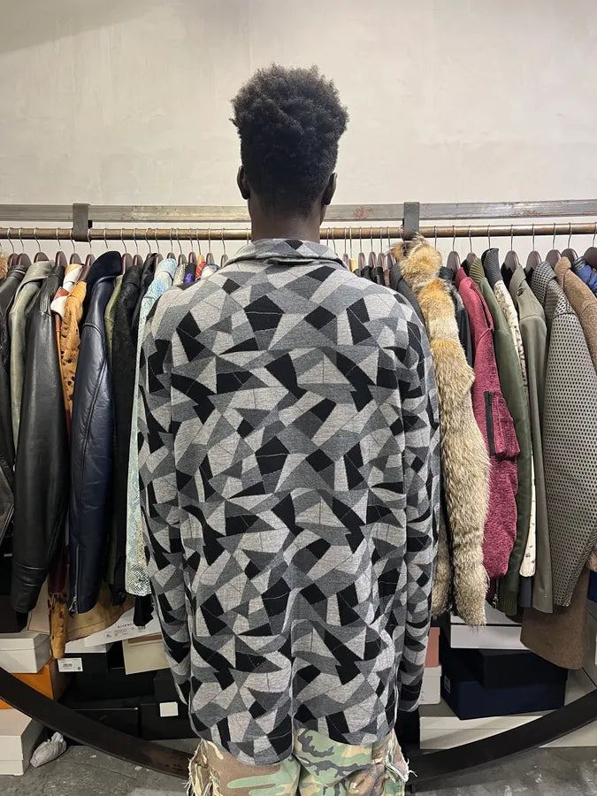 2010s Emporio Armani Geometrical Grey & Black Wool Blazer Jacket zSqHIoy 4