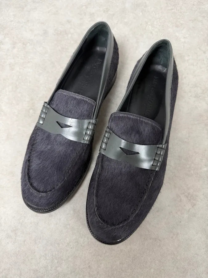 2010s Emporio Armani Grey Pony Hair Leather Loafers UjwbBEh 1