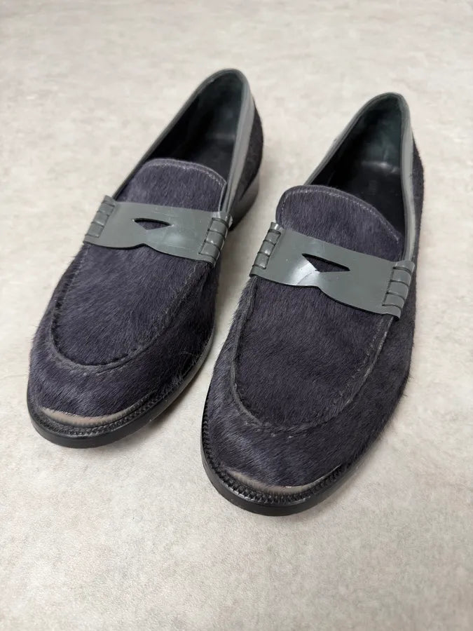 2010s Emporio Armani Grey Pony Hair Leather Loafers UjwbBEh 2