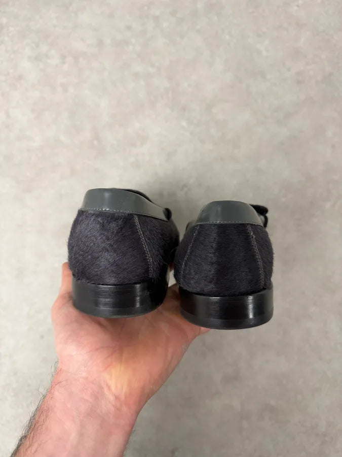 2010s Emporio Armani Grey Pony Hair Leather Loafers UjwbBEh 3