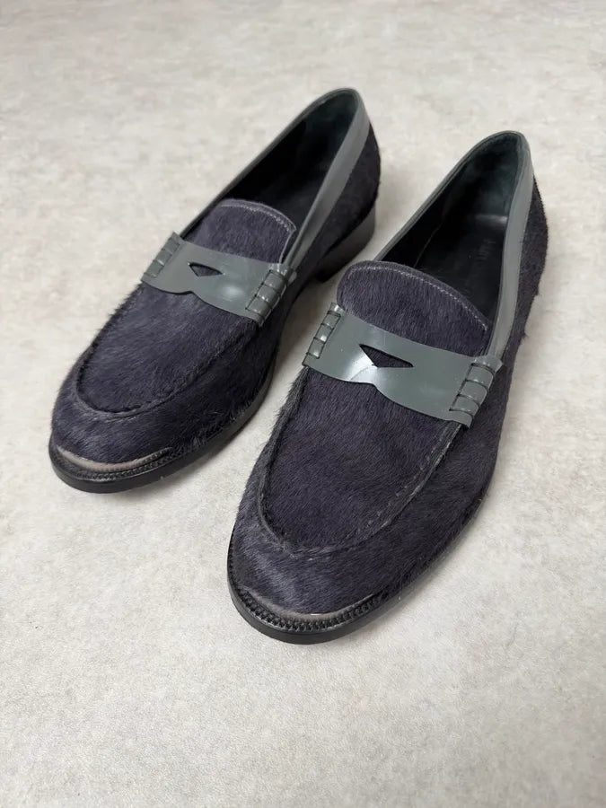 2010s Emporio Armani Grey Pony Hair Leather Loafers UjwbBEh 4