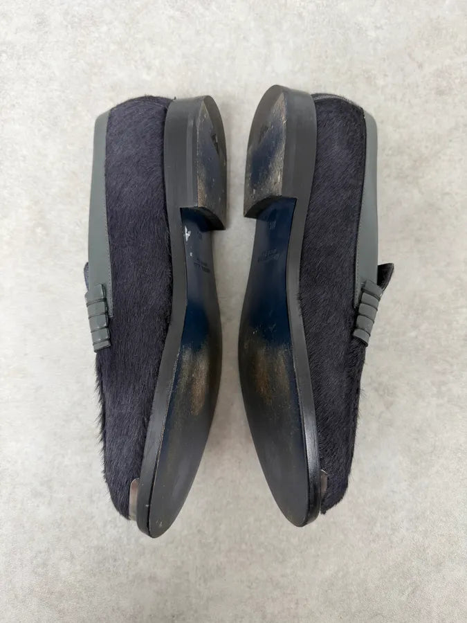2010s Emporio Armani Grey Pony Hair Leather Loafers UjwbBEh 5