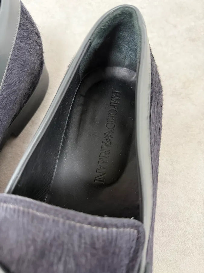 2010s Emporio Armani Grey Pony Hair Leather Loafers UjwbBEh 8