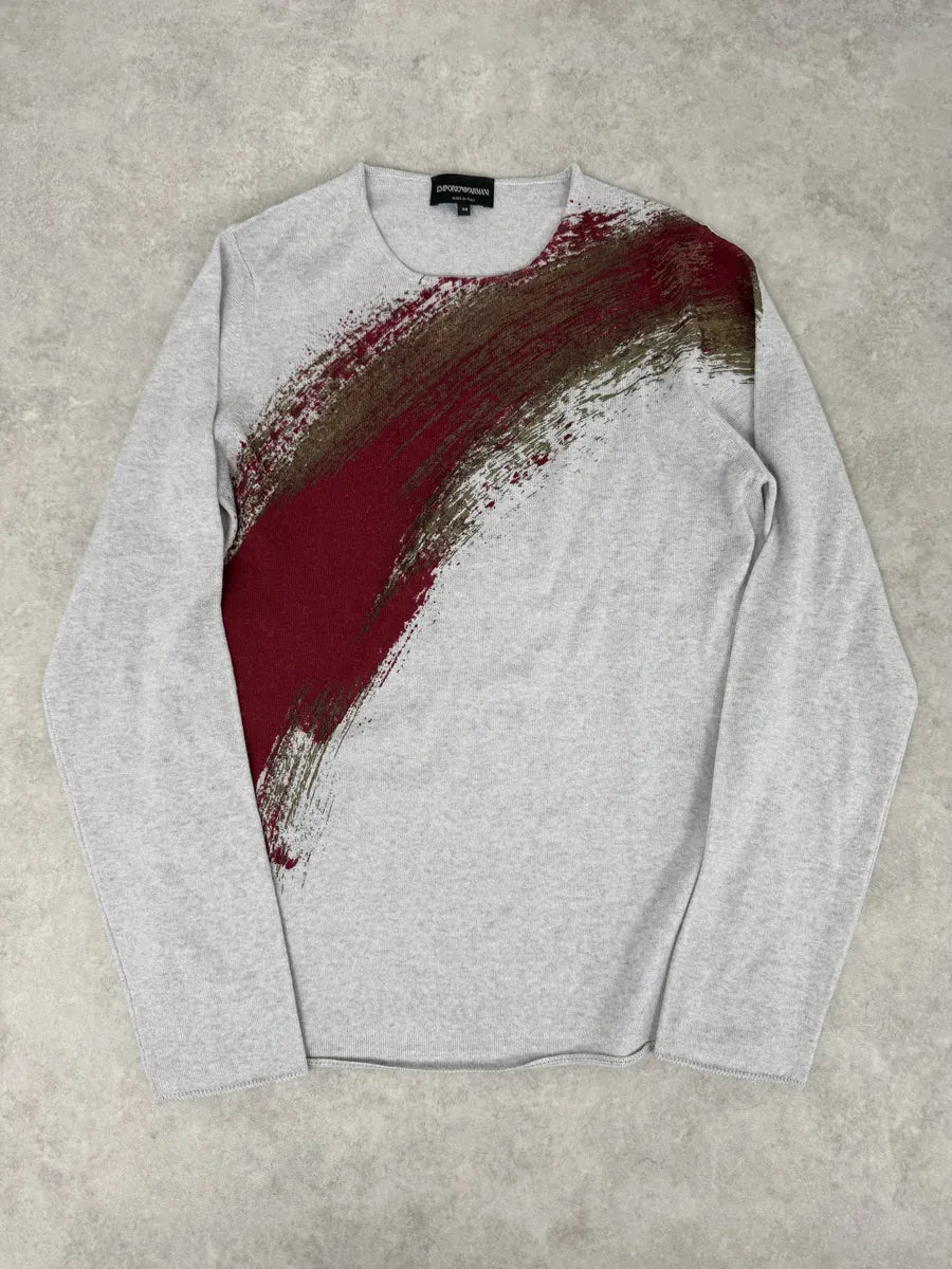 2010s Emporio Armani Grey Red Painted Line Sweater BqLplzQ 0