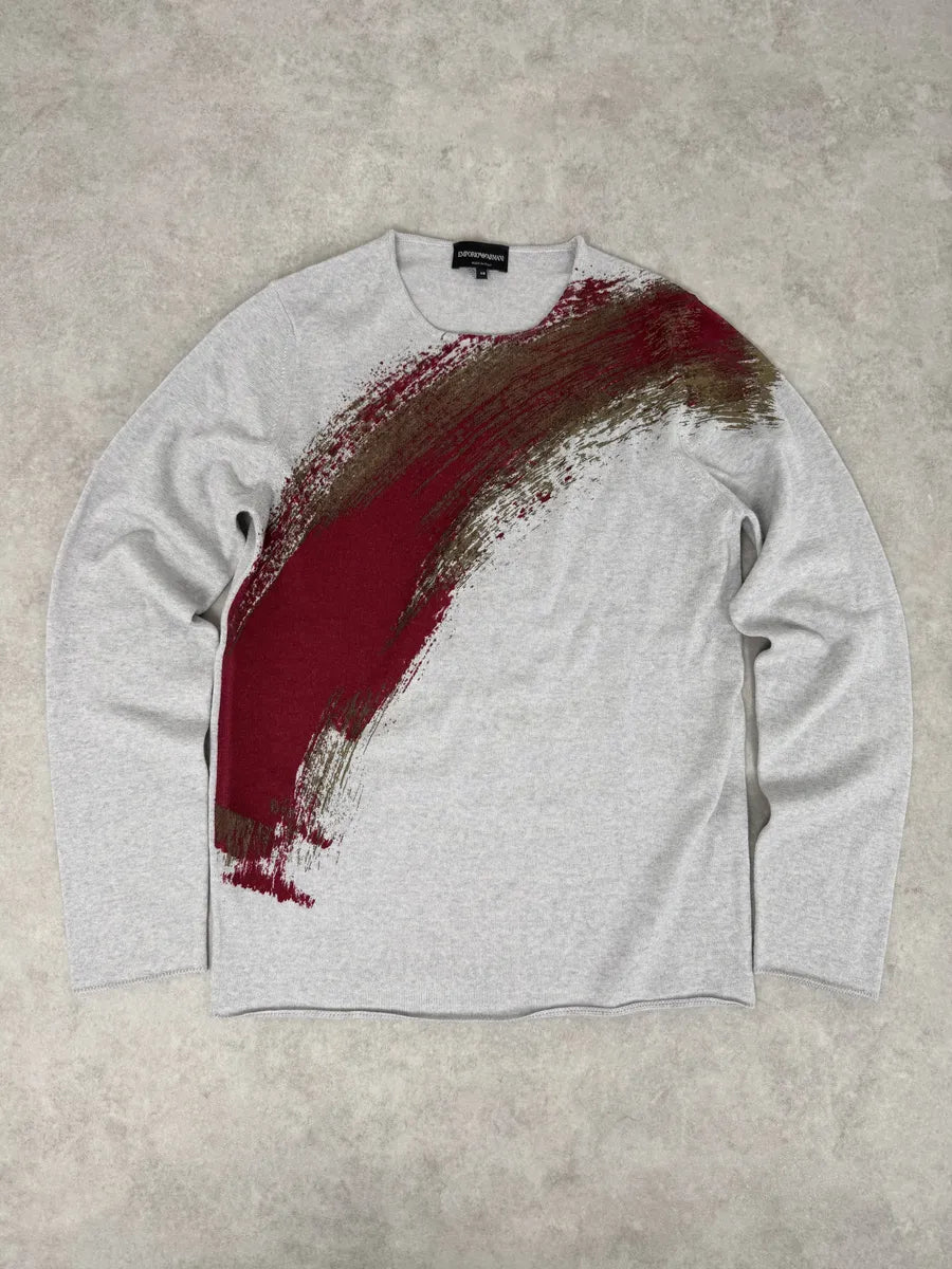 2010s Emporio Armani Grey Red Painted Line Sweater BqLplzQ 2