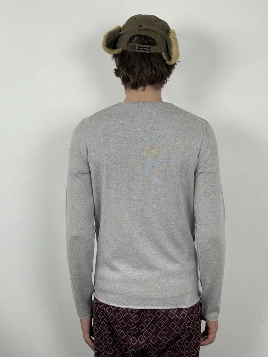 2010s Emporio Armani Grey Red Painted Line Sweater BqLplzQ 4