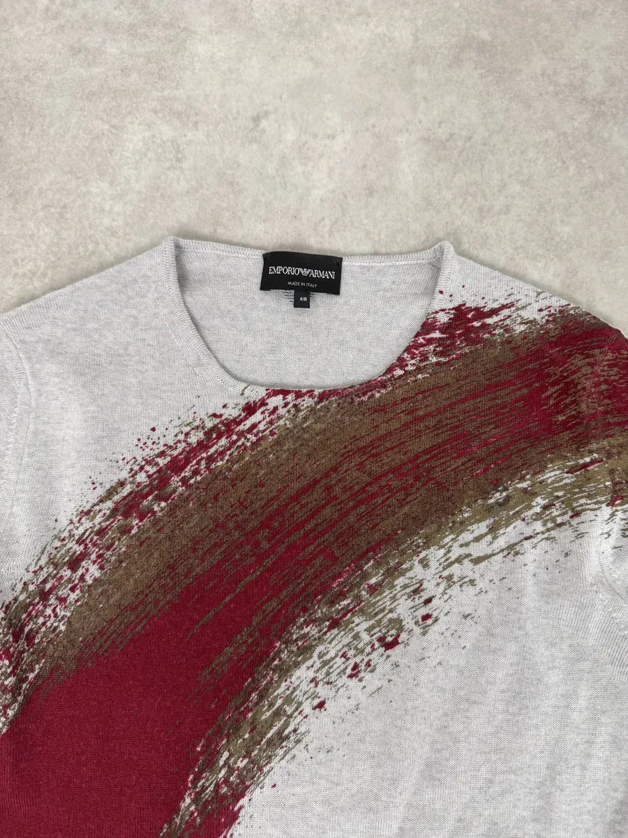 2010s Emporio Armani Grey Red Painted Line Sweater BqLplzQ 7