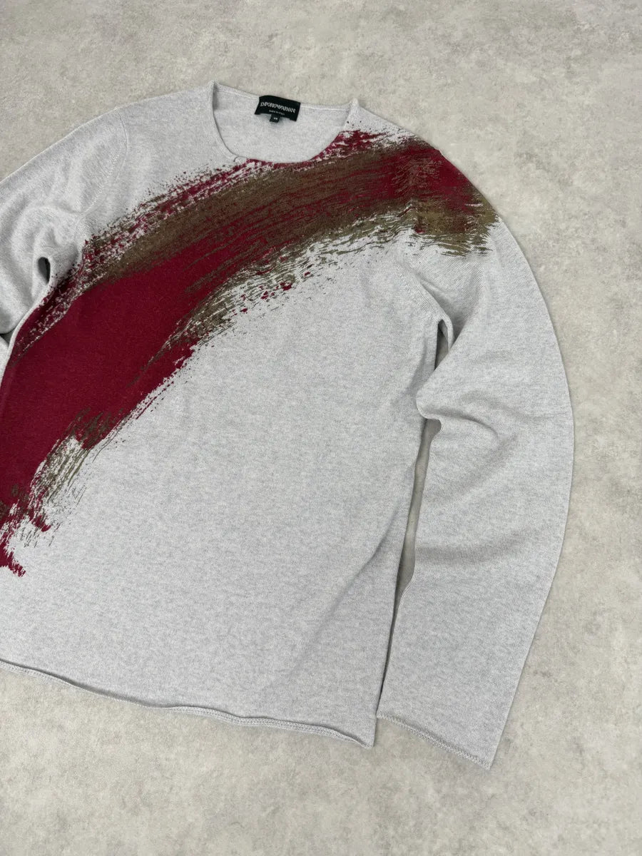 2010s Emporio Armani Grey Red Painted Line Sweater BqLplzQ 8