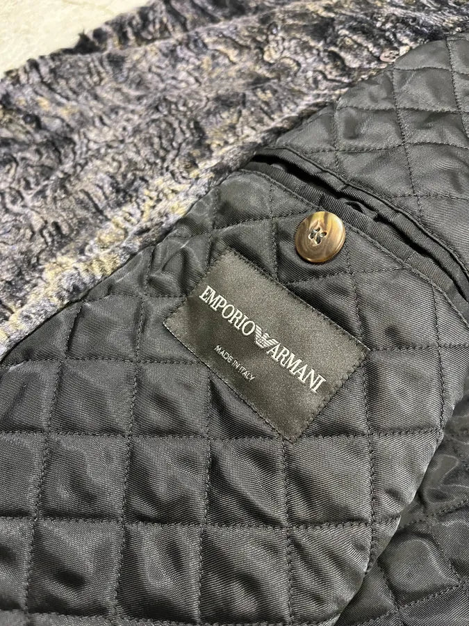 2010s Emporio Armani Iridescent Faux Fur Collar Grey Coat EcZhKNm 10