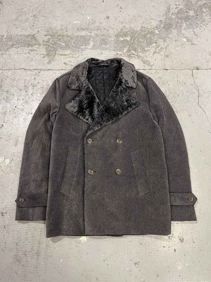2010s Emporio Armani Iridescent Faux Fur Collar Grey Coat EcZhKNm 2