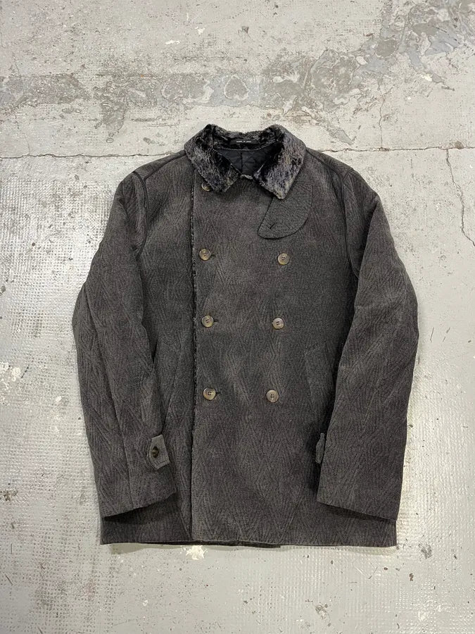 2010s Emporio Armani Iridescent Faux Fur Collar Grey Coat EcZhKNm 3