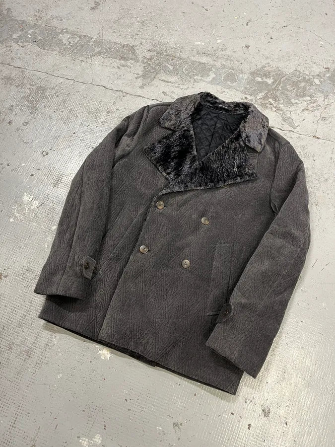 2010s Emporio Armani Iridescent Faux Fur Collar Grey Coat EcZhKNm 4