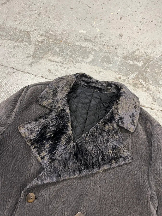 2010s Emporio Armani Iridescent Faux Fur Collar Grey Coat EcZhKNm 5