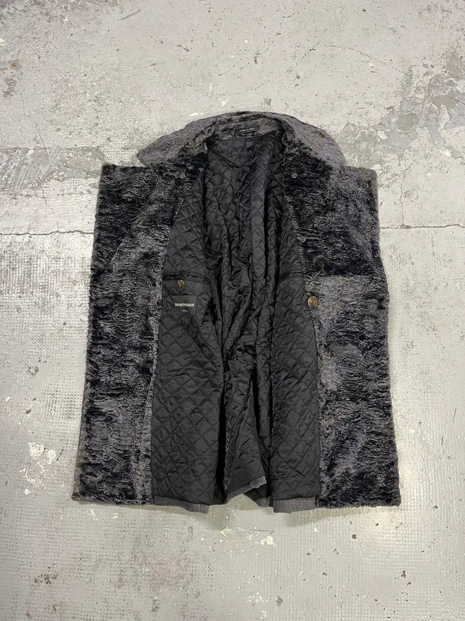 2010s Emporio Armani Iridescent Faux Fur Collar Grey Coat EcZhKNm 8