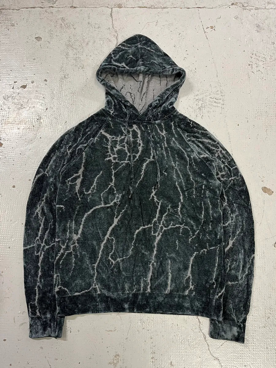 2010s Emporio Armani Lightning Crack Grey Velvet Hoodie REecPJc 0
