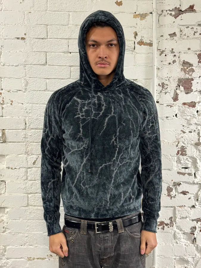 2010s Emporio Armani Lightning Crack Grey Velvet Hoodie REecPJc 1