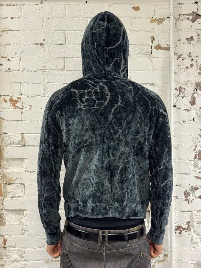 2010s Emporio Armani Lightning Crack Grey Velvet Hoodie REecPJc 2