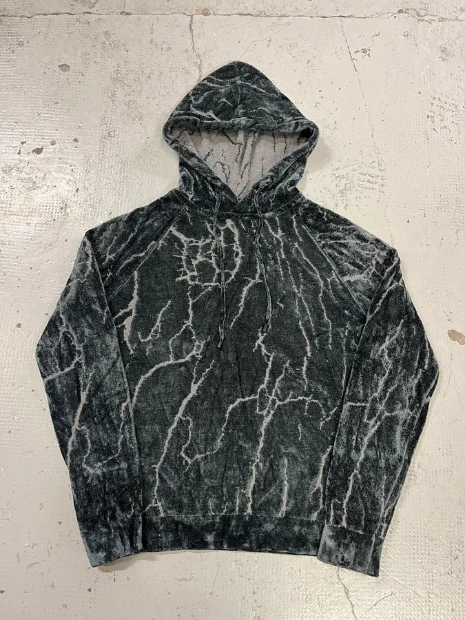 2010s Emporio Armani Lightning Crack Grey Velvet Hoodie REecPJc 3