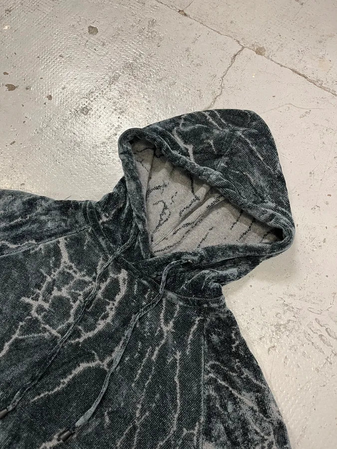2010s Emporio Armani Lightning Crack Grey Velvet Hoodie REecPJc 5