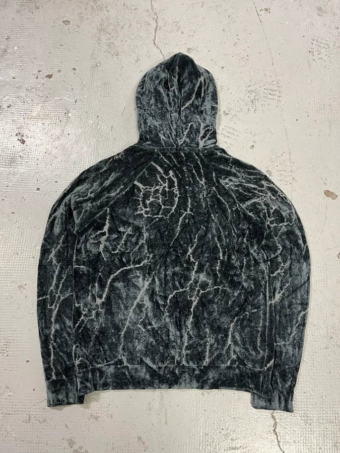 2010s Emporio Armani Lightning Crack Grey Velvet Hoodie REecPJc 7