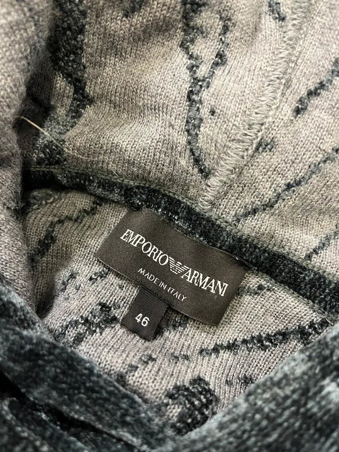 2010s Emporio Armani Lightning Crack Grey Velvet Hoodie REecPJc 8
