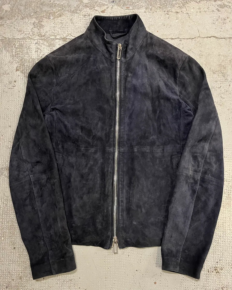 2010s Emporio Armani Navy Goat Suede Leather Jacket NTKHByD 0