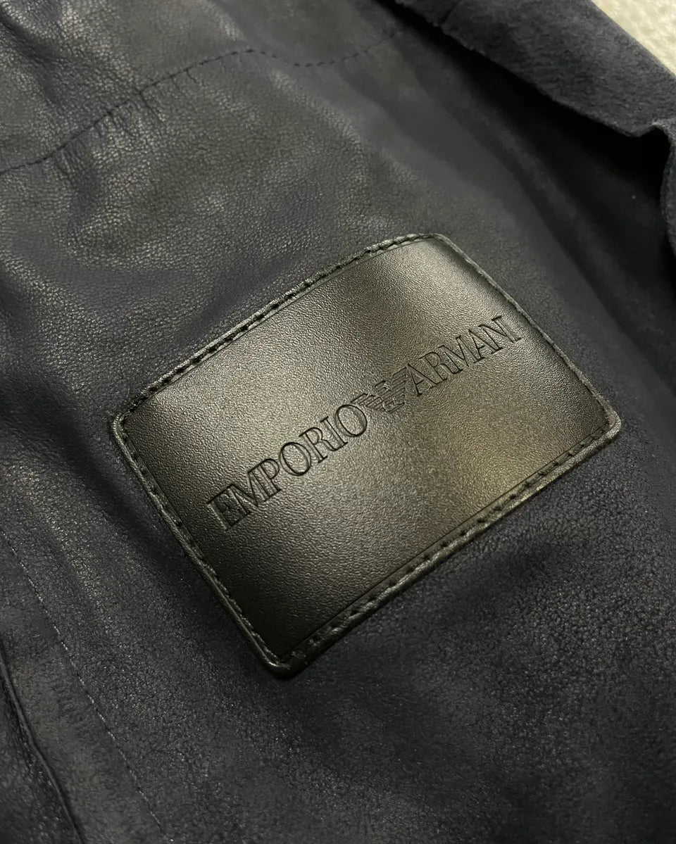 2010s Emporio Armani Navy Goat Suede Leather Jacket NTKHByD 10