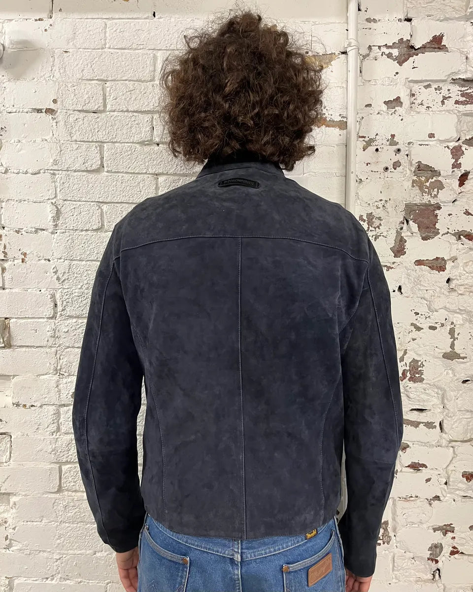 2010s Emporio Armani Navy Goat Suede Leather Jacket NTKHByD 2