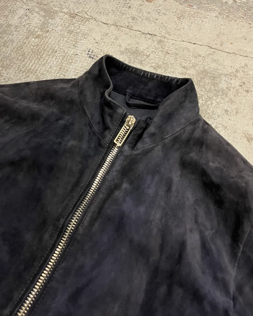 2010s Emporio Armani Navy Goat Suede Leather Jacket NTKHByD 3