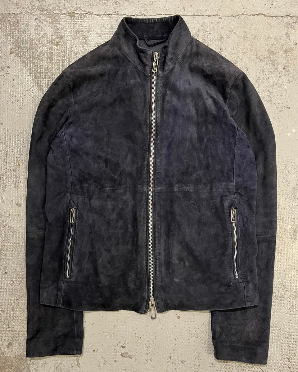 2010s Emporio Armani Navy Goat Suede Leather Jacket NTKHByD 4